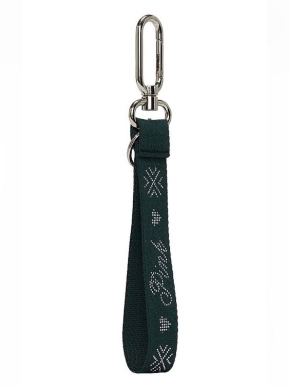 Dark Green Strap with Silver Push-open  holder and a Ring Keychain from Pink